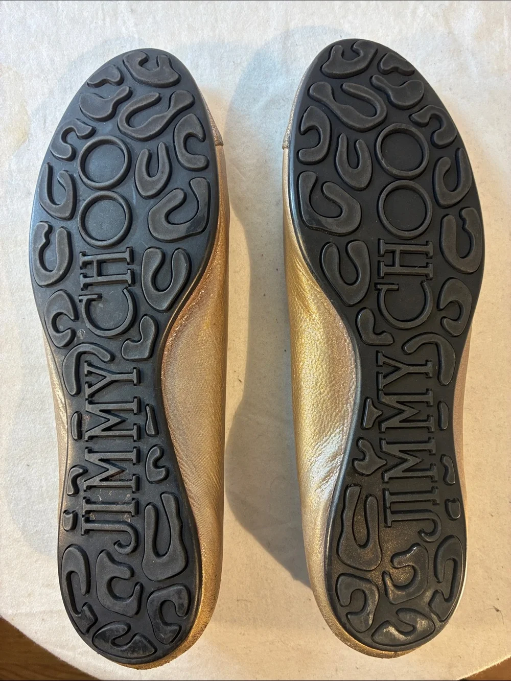 Stunning Jimmy Choo Metallic tan-blush-Gold leather Glitter Cap-Toe Flats